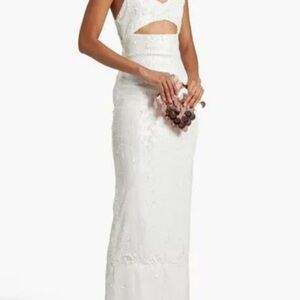 NWT ALICE + OLIVIA Valli Fitted Cutout Sequined Maxi Dress Sz 4 US